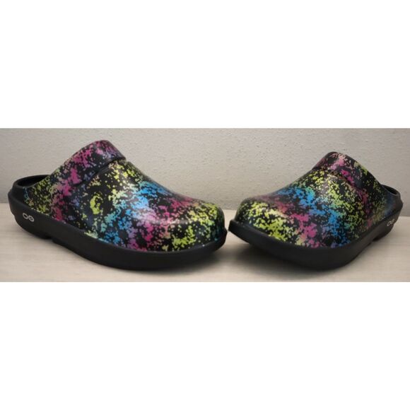 OOFOS Women's Sz 39 US 8 Black Multicolor Splatter OOFOAM Slip-On Clogs - Picture 15 of 15